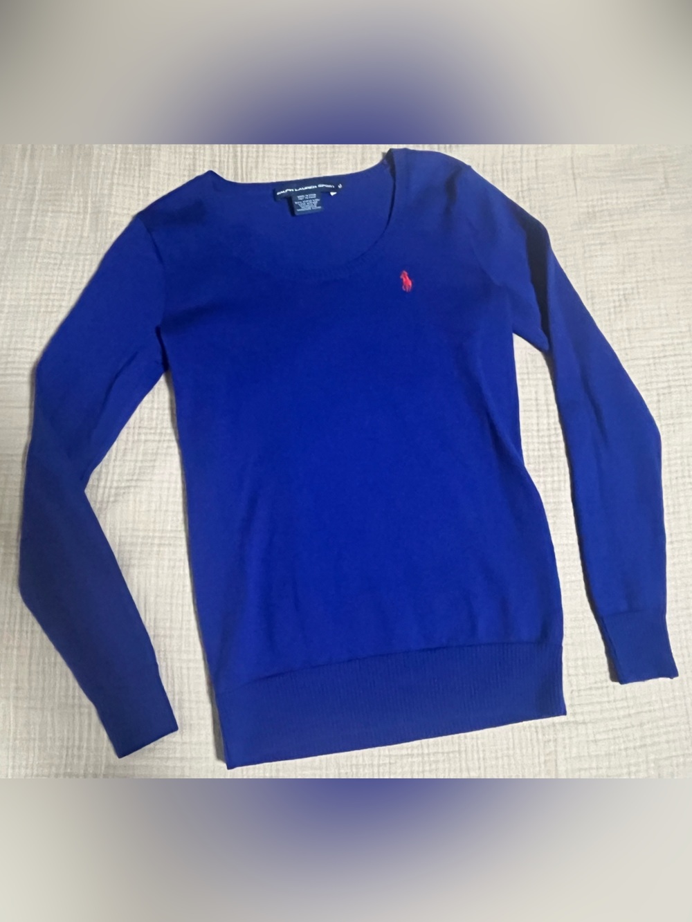 Ralph Lauren 100% Merino wool Royal Blue Knit Crewneck with Red Polo Pony